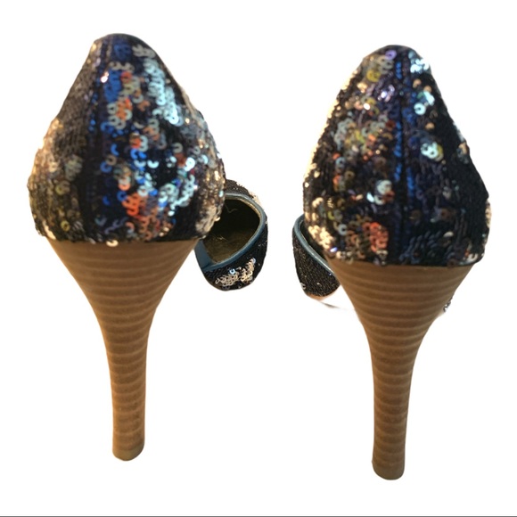 Nine West Blue Sequin Embellished High Heel Glam Party Shoes 8W - Picture 3 of 5